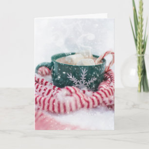 Carte Chocolat Chaud à la Menthe Poivrée Noël enneigé