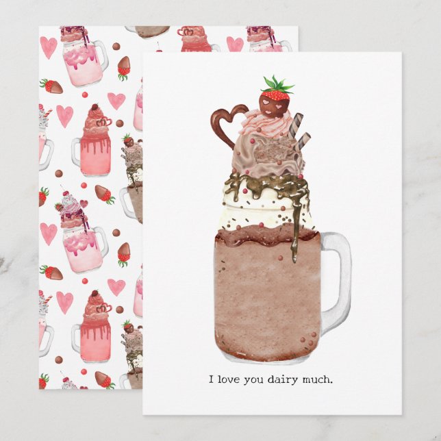 Carte Chocolat Saint-Valentin Milkshake Je T'Aime Jeu de (Devant / Derrière)