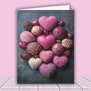 Carte Chocolats en forme de coeur rose Saint Valentin