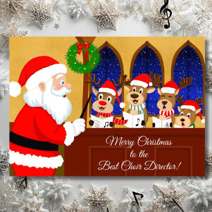 Carte Chœur de Noël joyeux Directeur Santa avec Renne