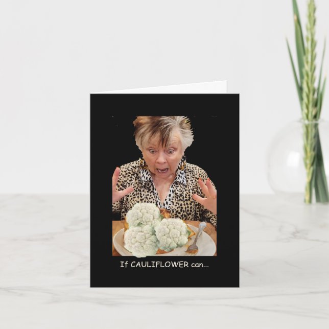 Carte Chou-fleur humoristique changeant en pizza (Devant)