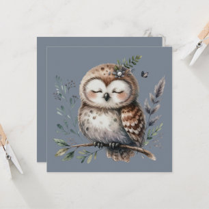 Carte Chouette à l'aquarelle mignonne avec style boisé f