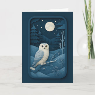 Carte Chouette au Clair de Lune dans une Forêt enneigée