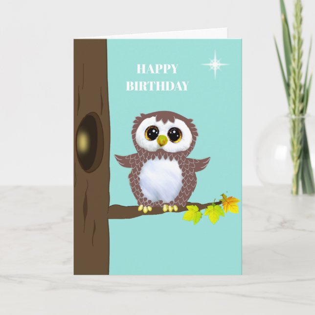 Carte Chouette Brown mignonne et souhaits d'anniversaire (Devant)