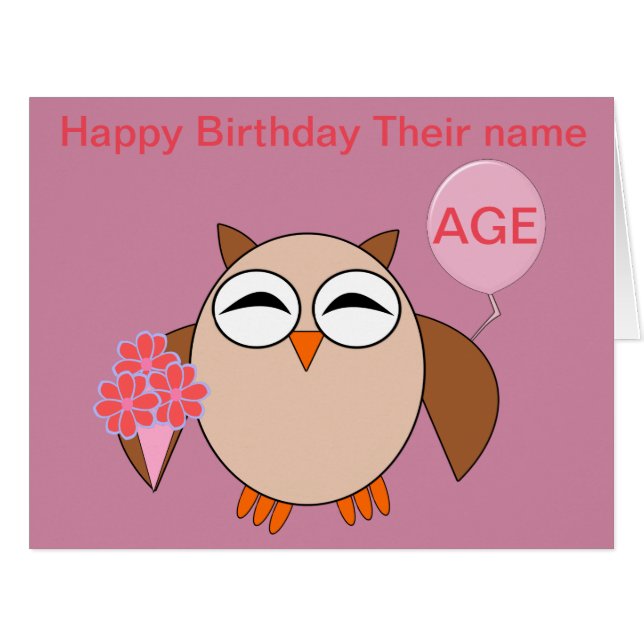 Carte Chouette d'anniversaire personnalisée (Devant horizontal)