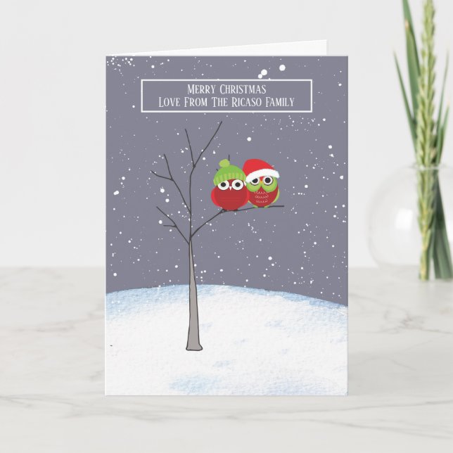 Carte Chouette dans l'arbre Noël personnalisé (Devant)