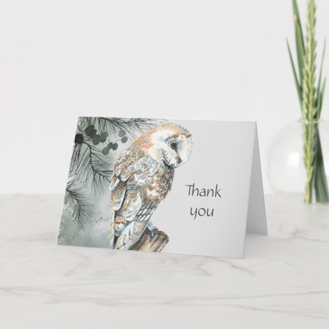 Carte Chouette d'aquarelle Oiseau Faune Merci naturel (Devant)