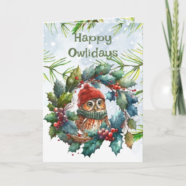 Carte Chouette de Noël amusante Animaux Nature (Devant)