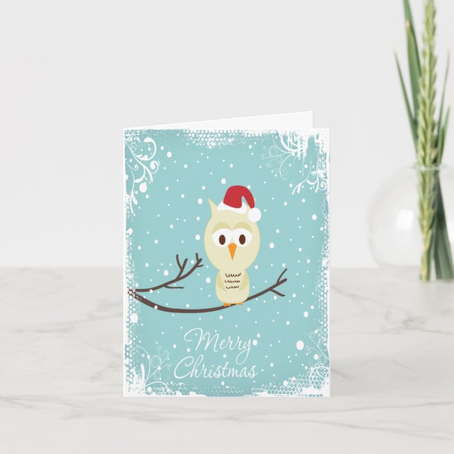 Carte Chouette de Noël Père Noël Photo extérieure à l'in (Devant)