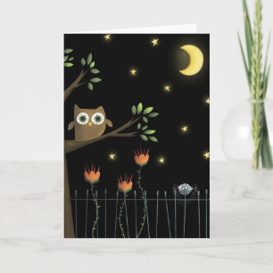 Carte Chouette d'Halloween et araignée la nuit