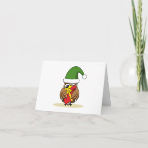 Carte Chouette elfe de Noël avec présent