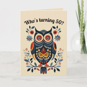 Carte Chouette et fleurs d'art folklorique modifiables