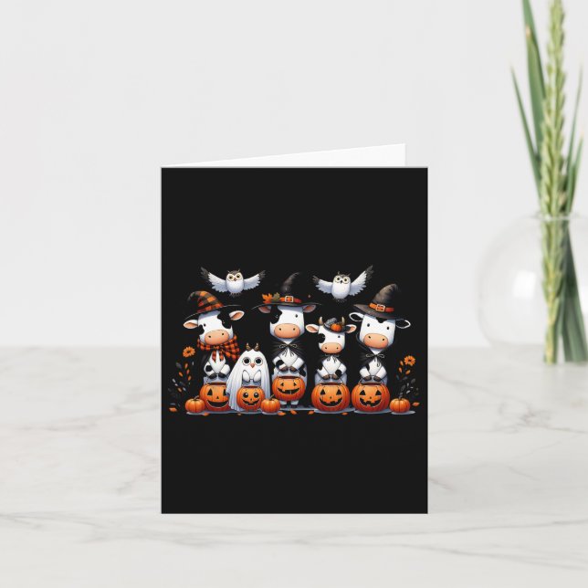 Carte Chouette fantôme Vaches Halloween Animaux Vache Lo (Devant)