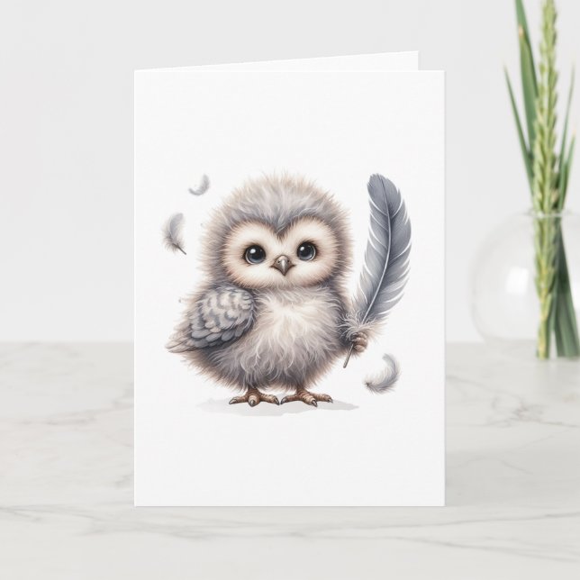 Carte Chouette Fluffée Cute Salutation toute occasion vi (Devant)
