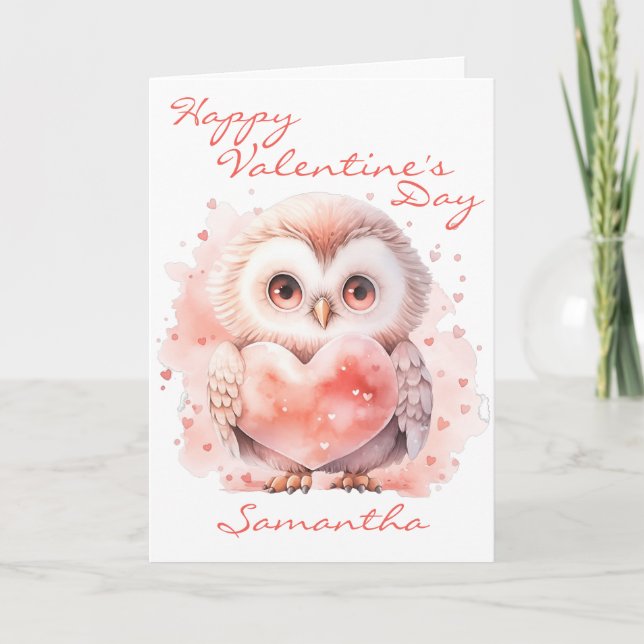 Carte Chouette mignonne avec coeur Saint Valentin (Devant)