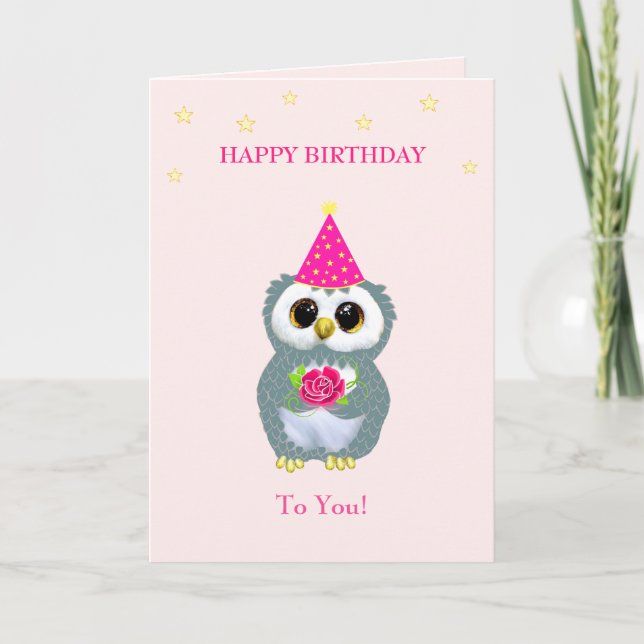 Carte Chouette mignonne avec fleurs et voiles d'annivers (Devant)