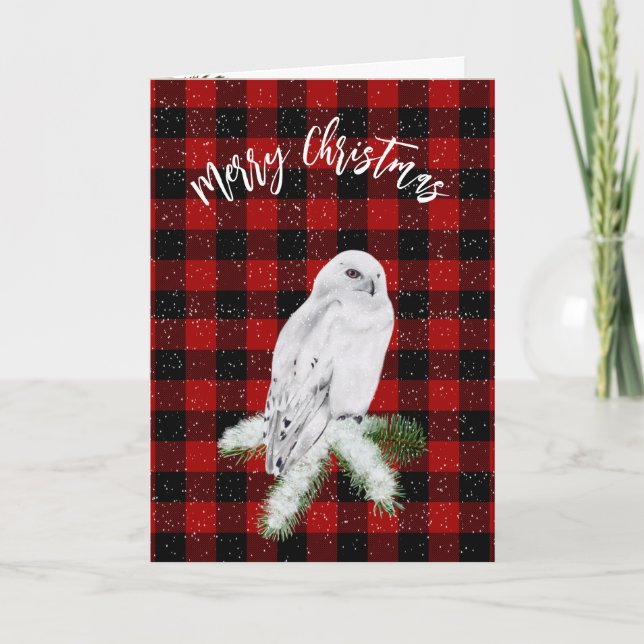 Carte Chouette Neige De Noël Sur Plaid (Devant)