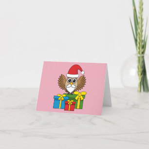 Carte Chouette Père Noël avec des cadeaux
