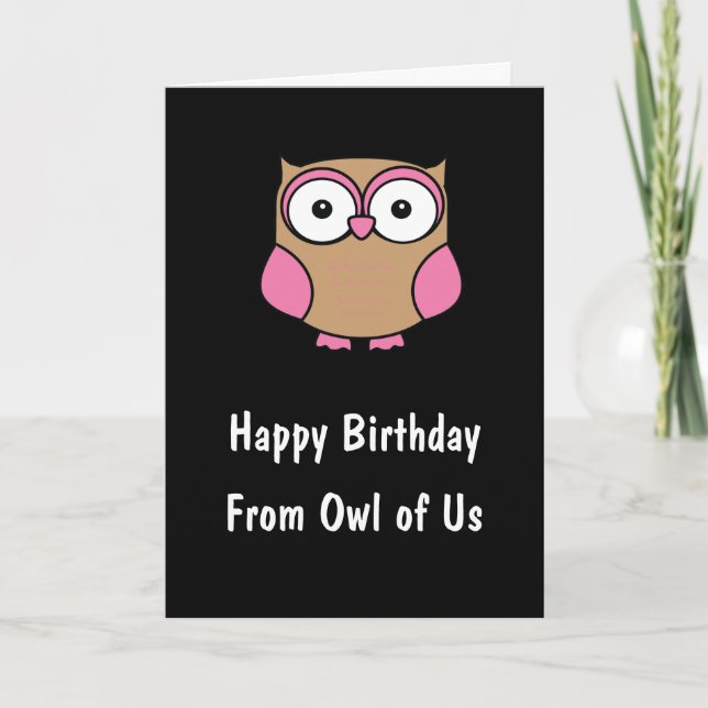 Carte Chouette personnalisée Anniversaire rose (Devant)
