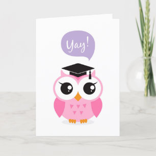 Carte Chouette rose avec graduation casquette félicitati