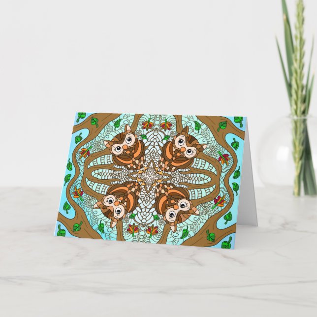 Carte Chouette tirée à la main Mandala (Devant)