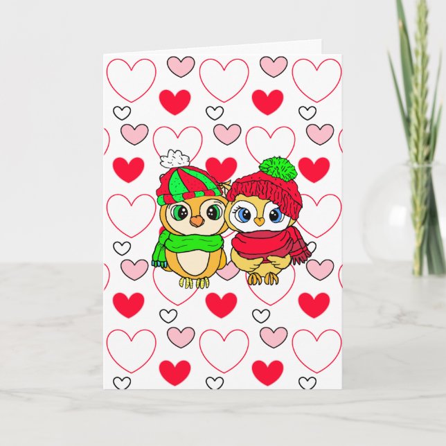 Carte Chouettes adorables | Saint-Valentin | Je T'Aime (Devant)