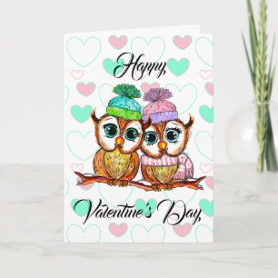 Carte Chouettes aquarelles   Saint Valentin  Je t'aime