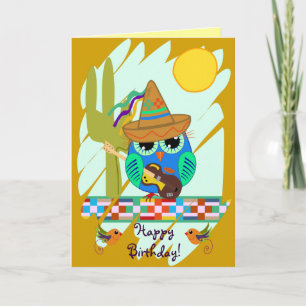 Carte Chouettes avec guitare et personnalisation Texte C