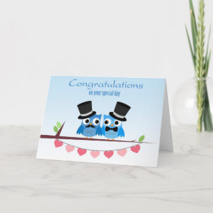 Carte Chouettes bleues, Coeurs roses, Hommes homosexuels