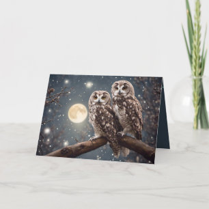 Carte Chouettes d'anniversaire avec Pleine lune