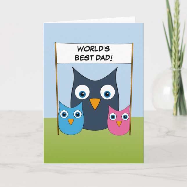 Carte Chouettes mignonnes - "Le meilleur papa du monde ! (Devant)