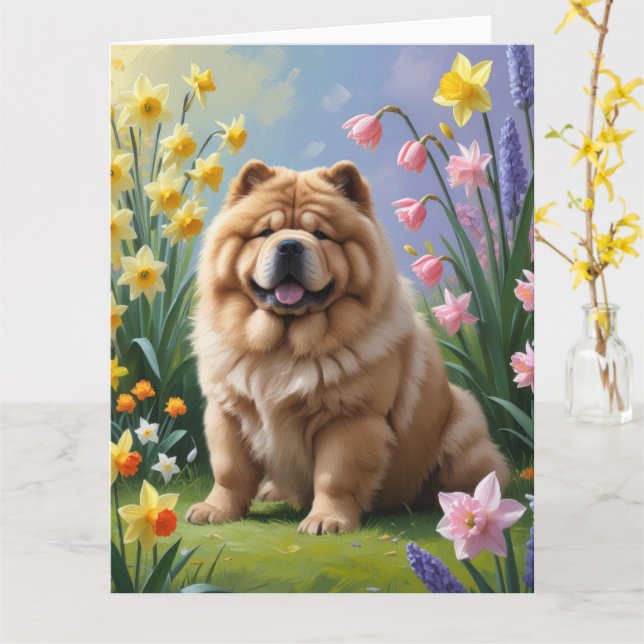 Carte Chow Chow Chien Fleurs de printemps Peinture (Fleur jaune)