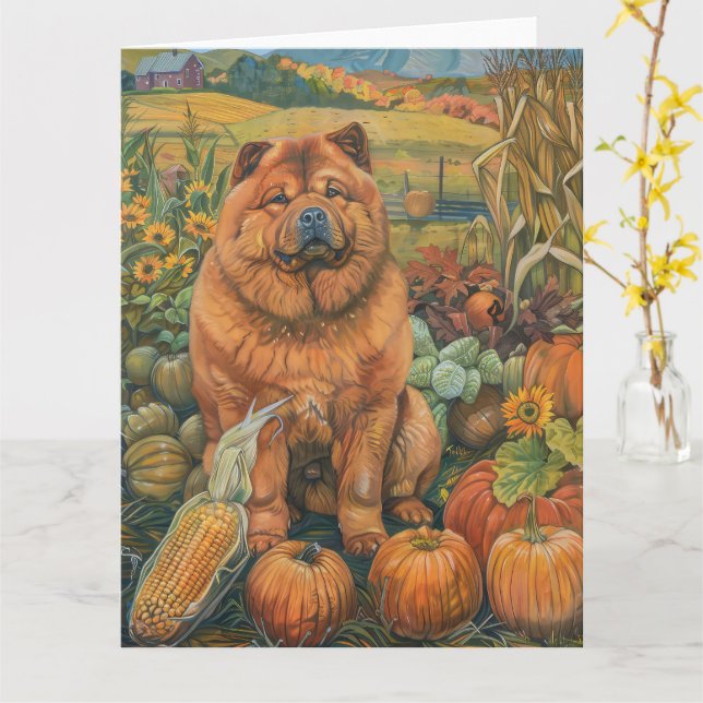 Carte Chow Chow Chien Moisson Automne Thankgiving (Fleur jaune)