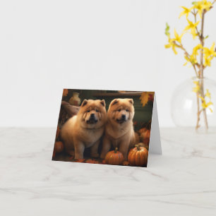Carte Chow Chow Chiot Automne Citrouille de plaisir
