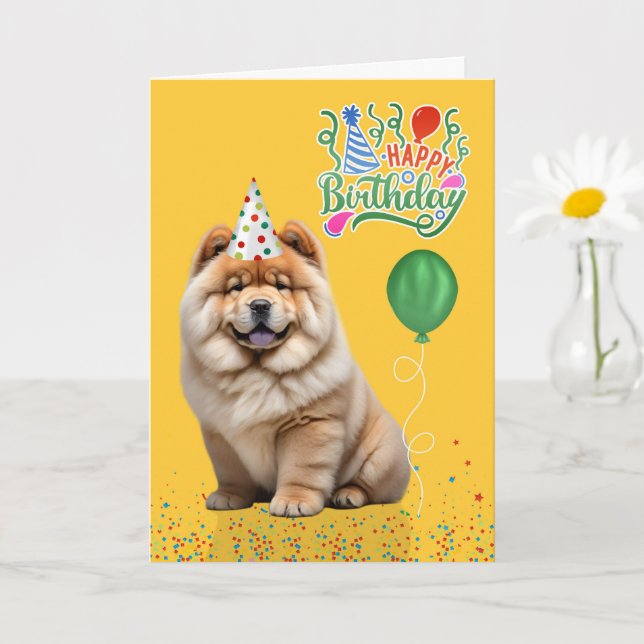 Carte Chow Chow Dog Party Hat Yellow Birthday (Petite plante)