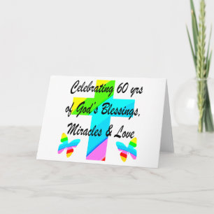 CARTE CHRÉTIEN 60E ANNIVERSAIRE CROIX ET BUTTERFLY DESIG