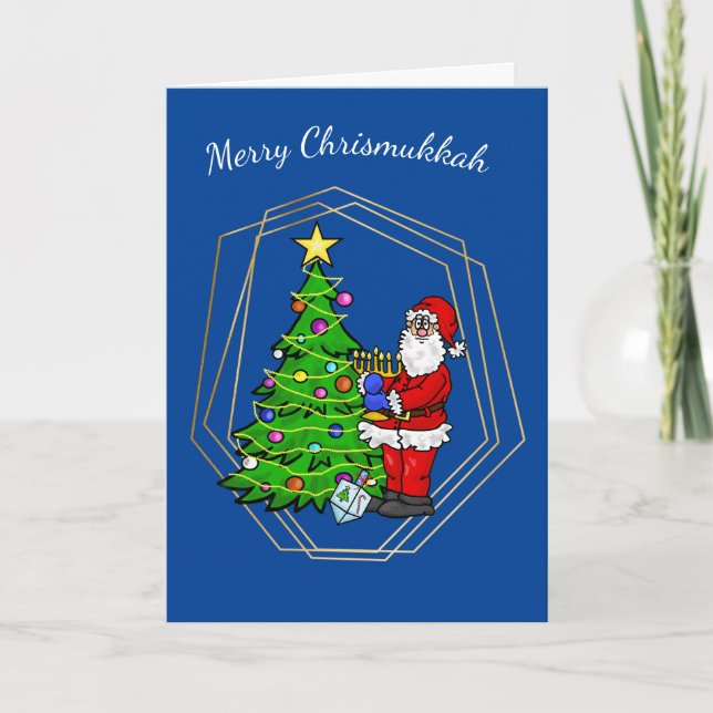 Carte Chrismukkah Père Noël avec Menorah Christmas Card (Devant)