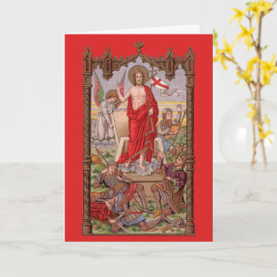 Carte Christ ressuscité avec les soldats à la Tombe Pâqu