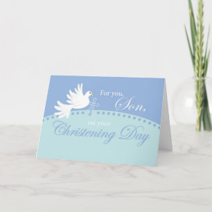 Carte Christening For Son, Dove on Blue