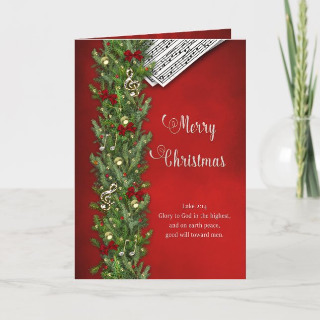 Carte Christian Christmas, Music Notes, Rouge, Branche d (Devant)
