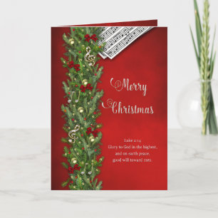 Carte Christian Christmas, Music Notes, Rouge, Branche d