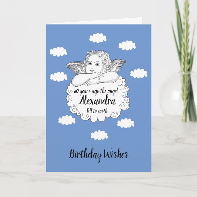 Carte Christian Cloud Angel Joyeux 80e anniversaire (Devant)