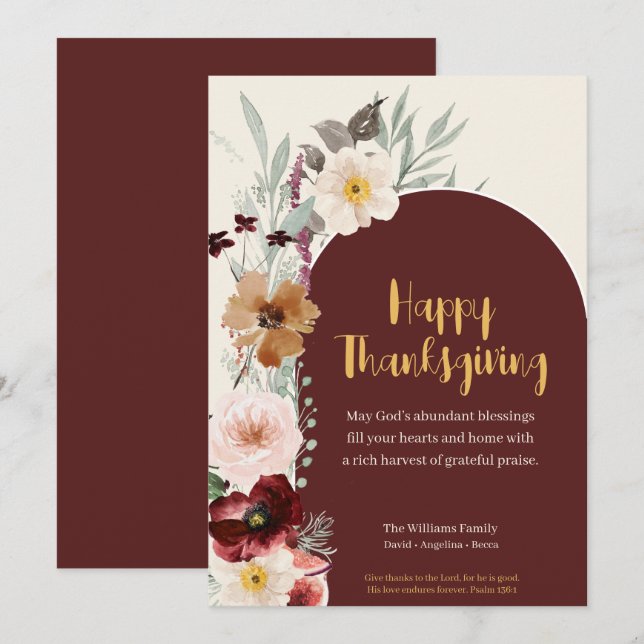 Carte Christian Elegant Floral Thanksgiving (Devant / Derrière)