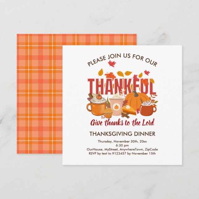 Carte Christian Plaid Citrouille REMERCIEUSEMENT Thanksg (Devant / Derrière)