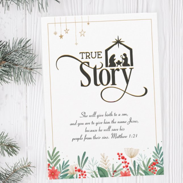 Carte Christian True Story Noël religieux (Christian Christmas Card with Bible Verse)