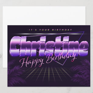 Carte Christine Name Prénom lila retro
