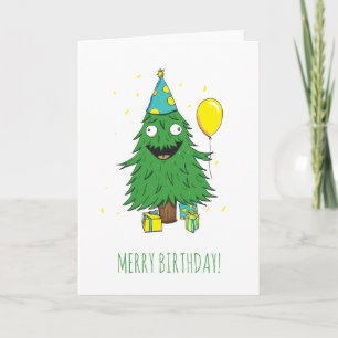 Carte Christmas Birthday Tree Merry Birthday