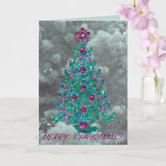 Carte Christmas Blessing for year ahead with tree & gems