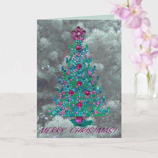 Carte Christmas Blessing for year ahead with tree & gems (Orchidée)