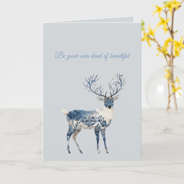 Carte Christmas Blue White Chic Deer (Fleur jaune)